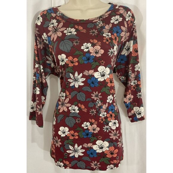 Chris & Carol Tops - Chris & Carol Floral Blouse - Burgundy with Multicolor Flowers